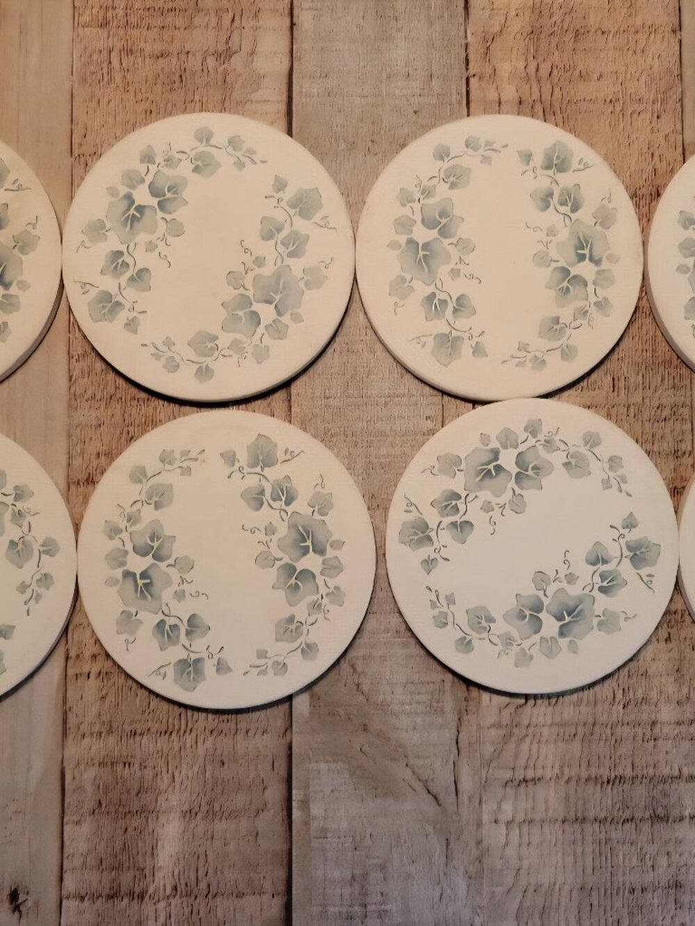 8 Corelle Coordinates Callaway coasters stoneware Cork backed Absorbent Ivy Set